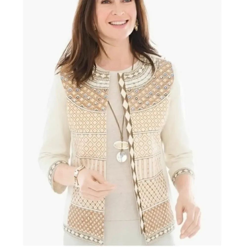 Chico’s Collectibles Embellished Jacket 1=8-10 (14"'sh, 18" pit)